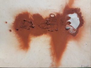 Werk mit Material, rote Erde aus Siena, Bims aus Italien