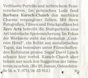 Verblasste Porträts und zerbrochene Fensterscheiben, Ausstellung Entrückt mit Barbara Karsch-Chaieb, Stuttgarter Zeitung